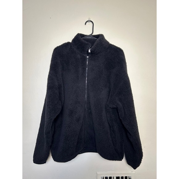 PINK Victoria's Secret Full Zip Fleece Jacket Cozy Black Soft Teddy Womens - Picture 1 of 3
